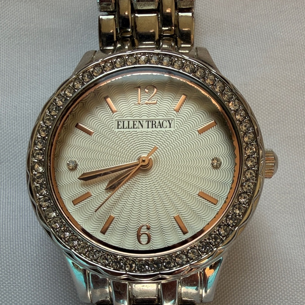 Ellen Tracy Silver Watch with Crystal Detailing - Picture 2 of 7